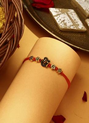 Gold Plated Ganesh Thread Rakhi 1