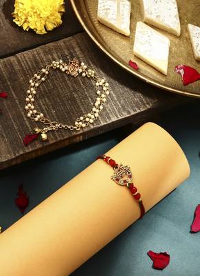 Krishna motif rakhi & radha krishna bracelet set - bhaiya bhabhi rakhi 1