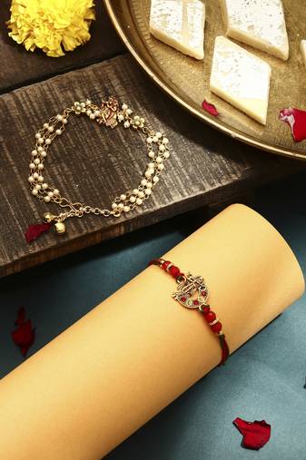 Krishna motif rakhi & radha krishna bracelet set - bhaiya bhabhi rakhi