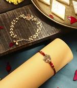 Krishna motif rakhi & radha krishna bracelet set - bhaiya bhabhi rakhi