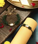 Green kundan studded bhaiya bhabhi rakhi set