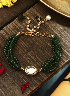 Green kundan studded bhaiya bhabhi rakhi set 2