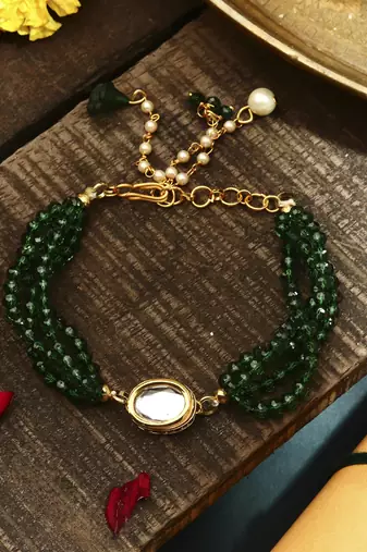 Green kundan studded bhaiya bhabhi rakhi set