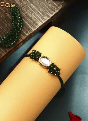 Green kundan studded bhaiya bhabhi rakhi set 3
