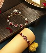 Red stone studded bhaiya bhabhi rakhi set