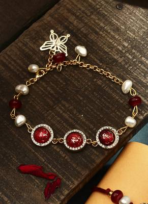 Red stone studded bhaiya bhabhi rakhi set 2