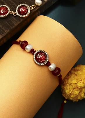 Red stone studded bhaiya bhabhi rakhi set 3