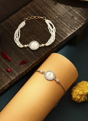 White stone with trishula bhaiya bhabhi rakhi set 1