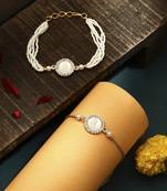 White stone with trishula bhaiya bhabhi rakhi set