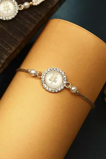 White stone with trishula bhaiya bhabhi rakhi set