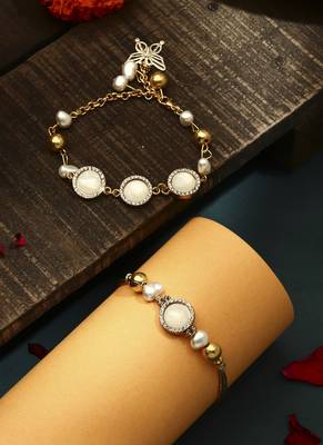 Grey stone studded bhaiya bhabhi rakhi set 1