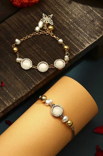 Grey stone studded bhaiya bhabhi rakhi set