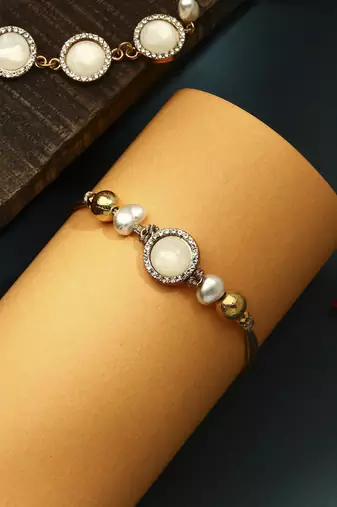 Grey stone studded bhaiya bhabhi rakhi set