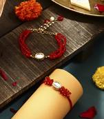 Red kundan studded bhaiya bhabhi rakhi set