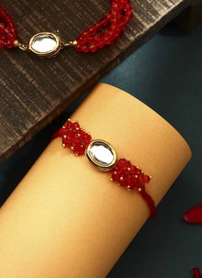 Red kundan studded bhaiya bhabhi rakhi set 3