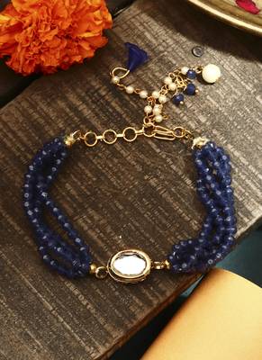 Blue kundan studded bhaiya bhabhi rakhi set 2