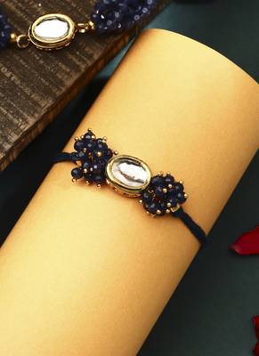 Blue kundan studded bhaiya bhabhi rakhi set 3