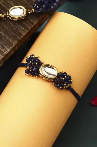 Blue kundan studded bhaiya bhabhi rakhi set