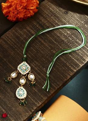 Green meenakari with kundan studded bhaiya bhabhi rakhi 2