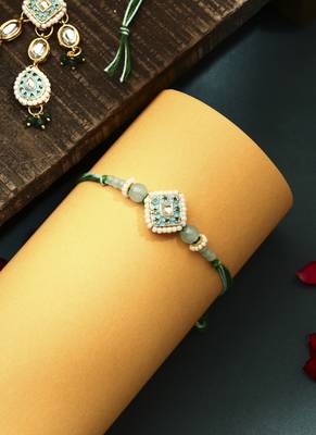 Green meenakari with kundan studded bhaiya bhabhi rakhi 3