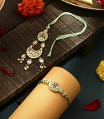 Green meenakari with kundan studded bhaiya bhabhi rakhi