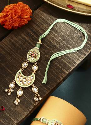 Green meenakari with kundan studded bhaiya bhabhi rakhi 2