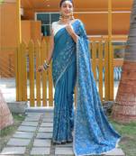 Blue Classic emboidary border silk bland weaving saree with Blouse