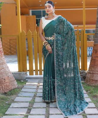 Green Classic emboidary border silk bland weaving saree with Blouse 1