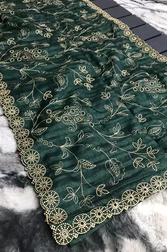 Green Classic emboidary border silk bland weaving saree with Blouse
