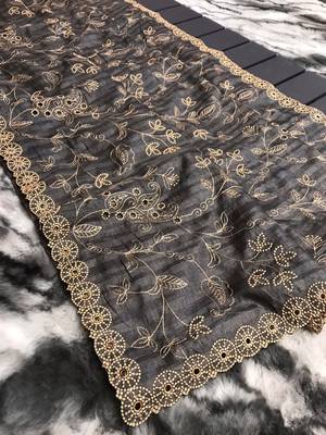 Grey Classic emboidary border silk bland weaving saree with Blouse 4