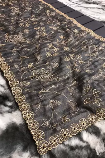 Grey Classic emboidary border silk bland weaving saree with Blouse