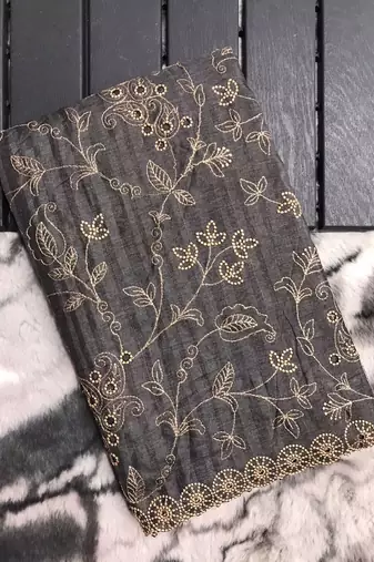 Grey Classic emboidary border silk bland weaving saree with Blouse