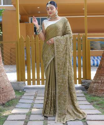 Mahendi Classic emboidary border silk bland weaving saree with Blouse 1
