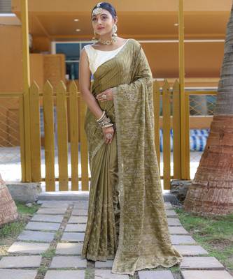Mahendi Classic emboidary border silk bland weaving saree with Blouse 2