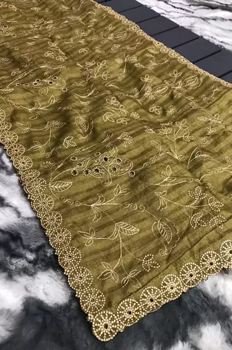 Mahendi Classic emboidary border silk bland weaving saree with Blouse