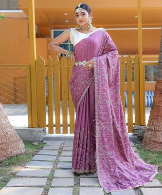 Lavender Classic emboidary border silk bland weaving saree with Blouse 1