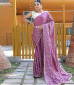 Lavender Classic emboidary border silk bland weaving saree with Blouse