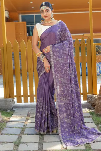 Puple Classic emboidary border silk bland weaving saree with Blouse