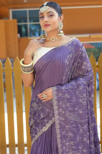 Puple Classic emboidary border silk bland weaving saree with Blouse