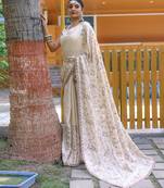 White Classic emboidary border silk bland weaving saree with Blouse