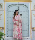 beige & pink mal cotton suit shiffly beautiful yoke