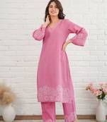 Pink pure cotton women kurta pant set