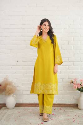 Yellow pure cotton women kurta pant set 1