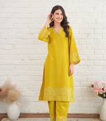 Yellow pure cotton women kurta pant set