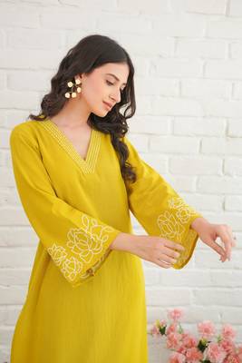 Yellow pure cotton women kurta pant set 2