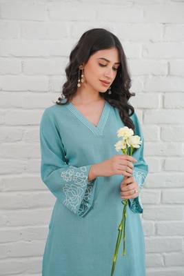 Sky blue pure cotton women kurta pant set 2