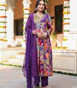 Blue omen embroidered pure russian silk kurta set