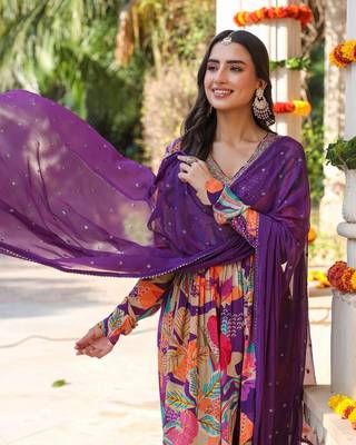 Blue omen embroidered pure russian silk kurta set 3