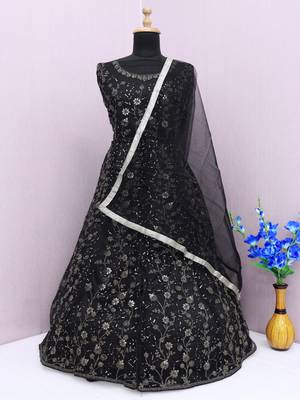 Black embroidered butterfly net anarkali suit 4