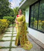 Pista  Paithani style zari weaving silk bland Floral pallu saree with Blouse